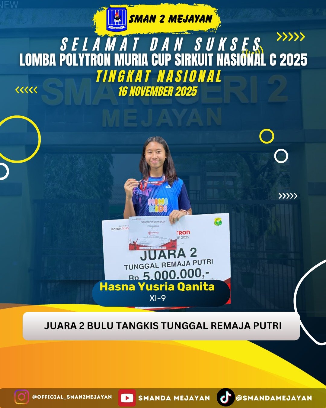 Juara 2 Bulu Tangkis Tunggal Remaja Putri